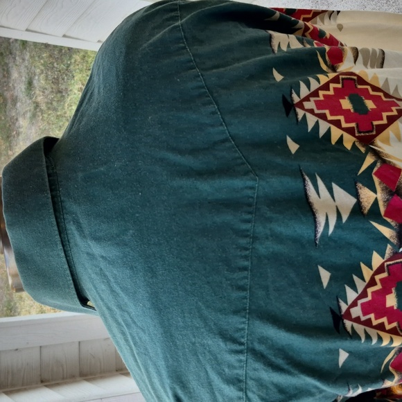 WRANGLER Brush Poplin Green White Snap Aztec Pattern Mens‎ L Western Shirt RARE - Picture 7 of 10